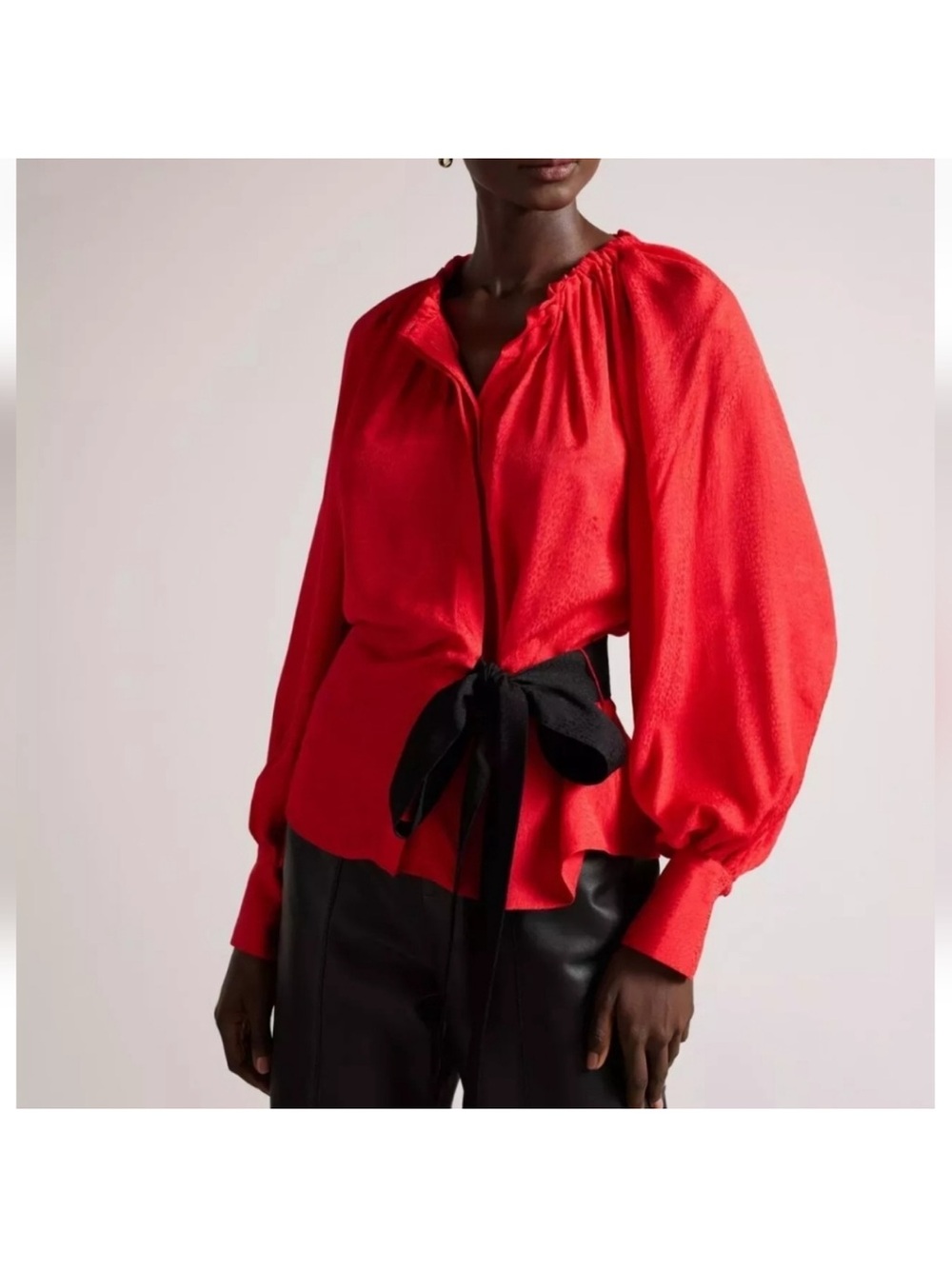 Ted Baker London Red Balloon-Sleeve Blouse with Black Waist Tie